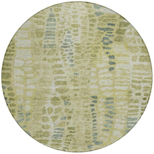 HomeRoots 8' Round Artichoke Green and Beige Abstract Area Rug - Washable, Durable, Perfect for Indoor & Outdoor Use 689819