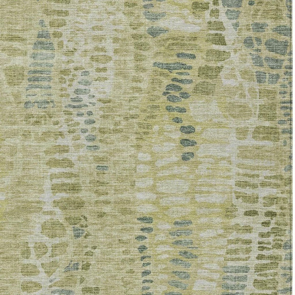 HomeRoots 8' X 10' Artichoke Green & Beige Abstract Washable Area Rug – Stylish, Durable for Indoor & Outdoor Use 689820
