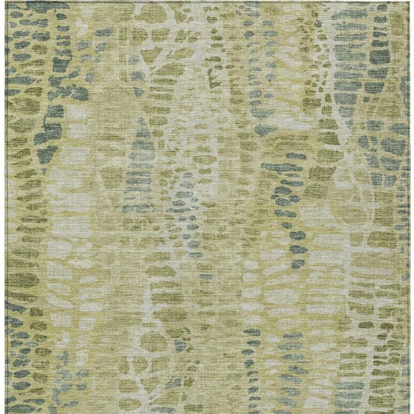 HomeRoots 8' X 10' Artichoke Green & Beige Abstract Washable Area Rug – Stylish, Durable for Indoor & Outdoor Use 689820