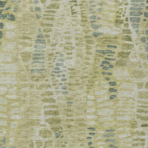 HomeRoots 9' X 12' Abstract Artichoke Green & Beige Washable Rug - Stylish, Durable, Indoor/Outdoor Use 689821