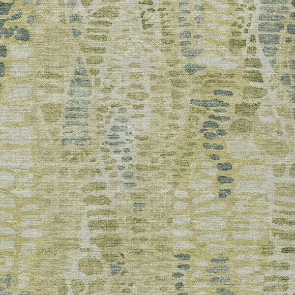 HomeRoots 9' X 12' Abstract Artichoke Green & Beige Washable Rug - Stylish, Durable, Indoor/Outdoor Use 689821