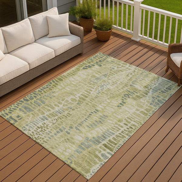 HomeRoots 10' X 14' Stylish Artichoke Green & Beige Abstract Washable Area Rug for Indoor/Outdoor Use 689822