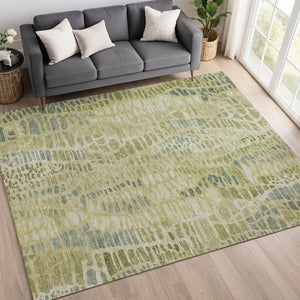 HomeRoots 10' X 14' Stylish Artichoke Green & Beige Abstract Washable Area Rug for Indoor/Outdoor Use 689822