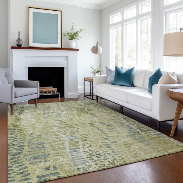 HomeRoots 10' X 14' Stylish Artichoke Green & Beige Abstract Washable Area Rug for Indoor/Outdoor Use 689822
