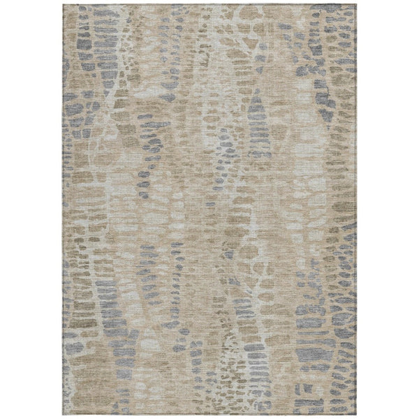 HomeRoots 5' X 8' Beige and Gray Abstract Rug – Stylish, Washable, Durable for Indoor and Outdoor Spaces! 689824