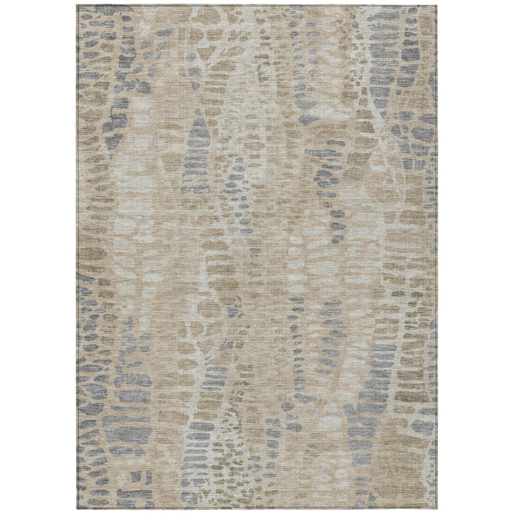 HomeRoots 5' X 8' Beige and Gray Abstract Rug – Stylish, Washable, Durable for Indoor and Outdoor Spaces! 689824
