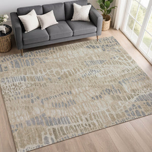 HomeRoots 5' X 8' Beige and Gray Abstract Rug – Stylish, Washable, Durable for Indoor and Outdoor Spaces! 689824