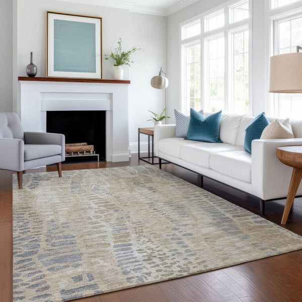 HomeRoots 5' X 8' Beige and Gray Abstract Rug – Stylish, Washable, Durable for Indoor and Outdoor Spaces! 689824