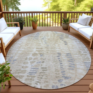 HomeRoots 8' Beige and Gray Round Abstract Washable Area Rug for Indoor and Outdoor Spaces - Durable & Stylish 689825