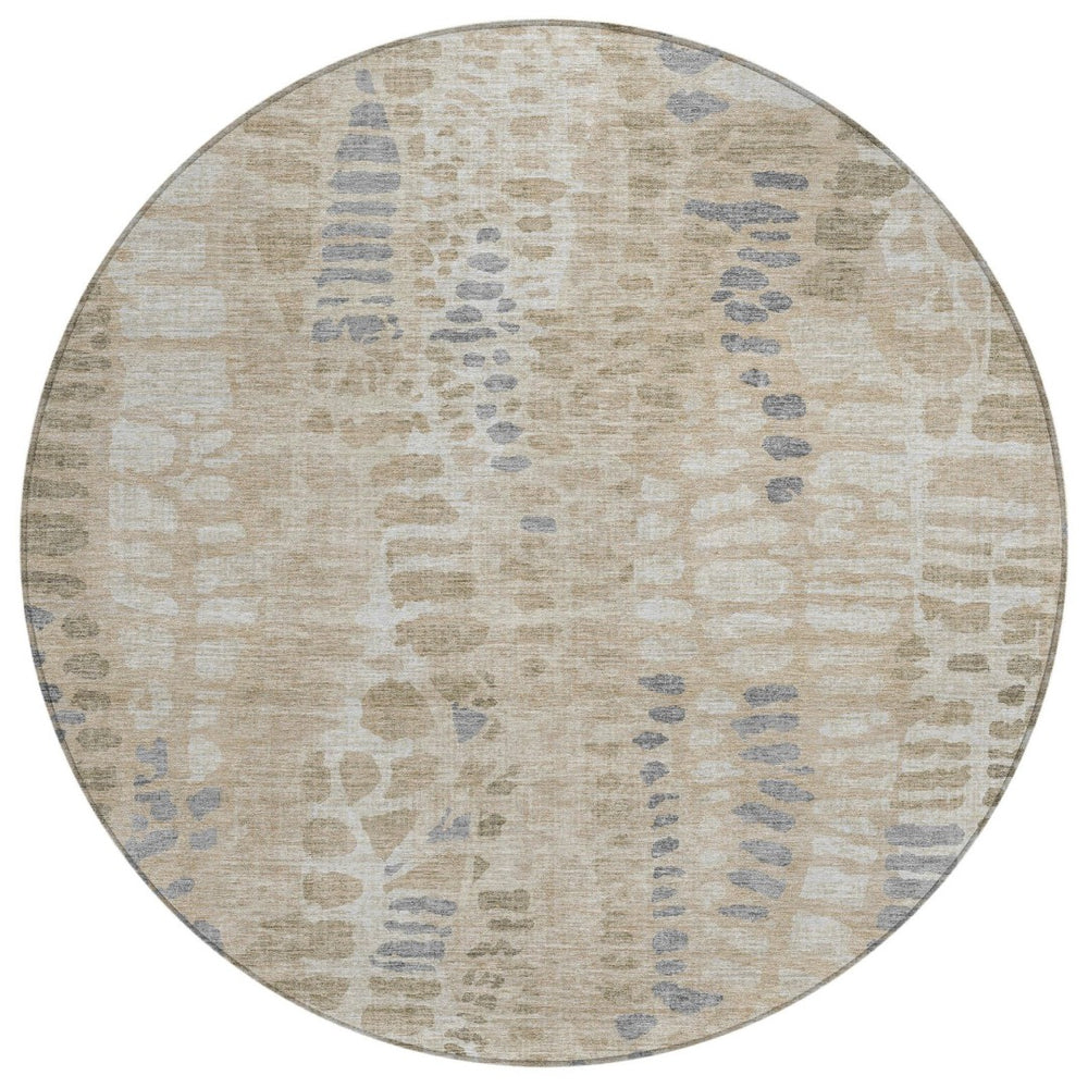 HomeRoots 8' Beige and Gray Round Abstract Washable Area Rug for Indoor and Outdoor Spaces - Durable & Stylish 689825