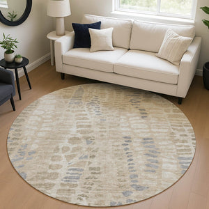 HomeRoots 8' Beige and Gray Round Abstract Washable Area Rug for Indoor and Outdoor Spaces - Durable & Stylish 689825