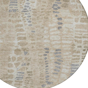 HomeRoots 8' Beige and Gray Round Abstract Washable Area Rug for Indoor and Outdoor Spaces - Durable & Stylish 689825