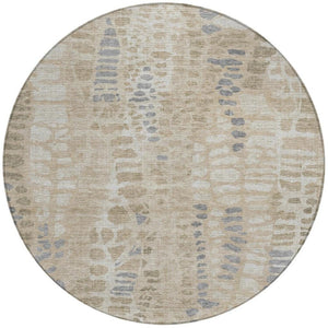 HomeRoots 8' Beige and Gray Round Abstract Washable Area Rug for Indoor and Outdoor Spaces - Durable & Stylish 689825