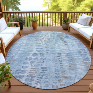 HomeRoots 8' Denim Blue and Ivory Round Area Rug – Stylish, Durable, Washable for Indoor & Outdoor Spaces! 689831