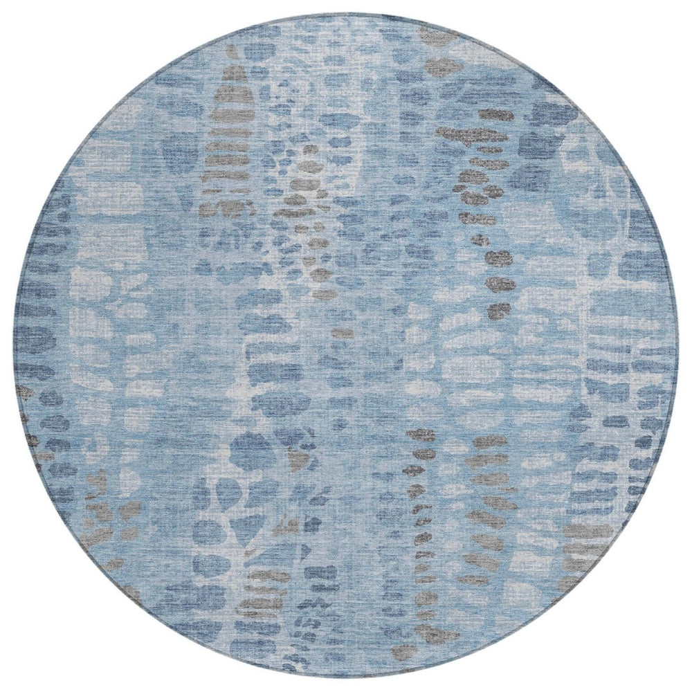 HomeRoots 8' Denim Blue and Ivory Round Area Rug – Stylish, Durable, Washable for Indoor & Outdoor Spaces! 689831