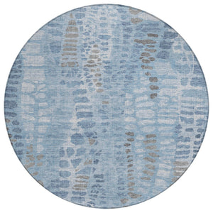 HomeRoots 8' Denim Blue and Ivory Round Area Rug – Stylish, Durable, Washable for Indoor & Outdoor Spaces! 689831