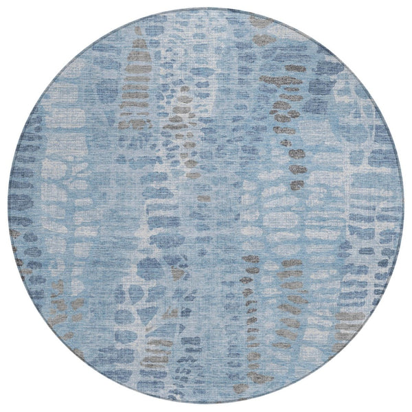 HomeRoots 8' Denim Blue and Ivory Round Area Rug – Stylish, Durable, Washable for Indoor & Outdoor Spaces! 689831