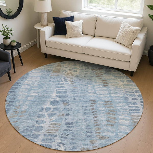 HomeRoots 8' Denim Blue and Ivory Round Area Rug – Stylish, Durable, Washable for Indoor & Outdoor Spaces! 689831