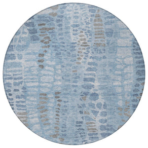 HomeRoots 8' Denim Blue and Ivory Round Area Rug – Stylish, Durable, Washable for Indoor & Outdoor Spaces! 689831