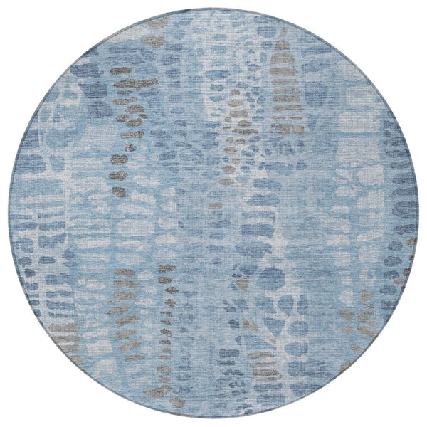 HomeRoots 8' Denim Blue and Ivory Round Area Rug – Stylish, Durable, Washable for Indoor & Outdoor Spaces! 689831