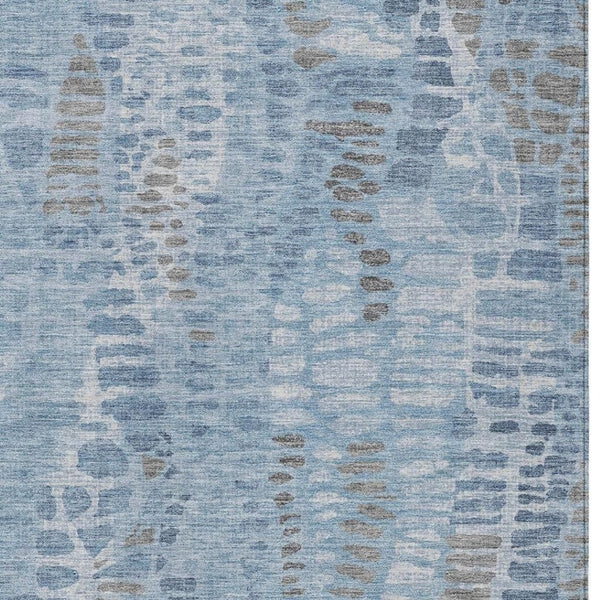 HomeRoots 10' X 14' Denim Blue Abstract Washable Area Rug – Stylish, Durable & Stain-Resistant for Indoors/Outdoors 689834