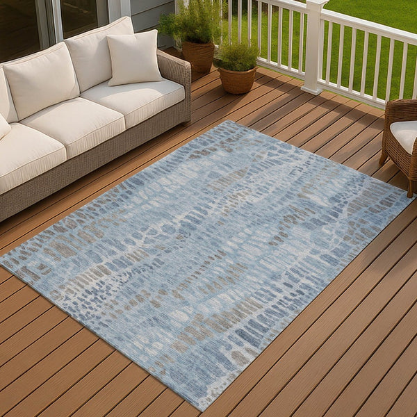 HomeRoots 10' X 14' Denim Blue Abstract Washable Area Rug – Stylish, Durable & Stain-Resistant for Indoors/Outdoors 689834