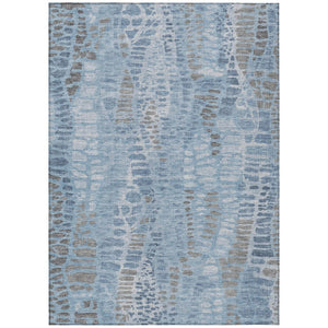 HomeRoots 10' X 14' Denim Blue Abstract Washable Area Rug – Stylish, Durable & Stain-Resistant for Indoors/Outdoors 689834