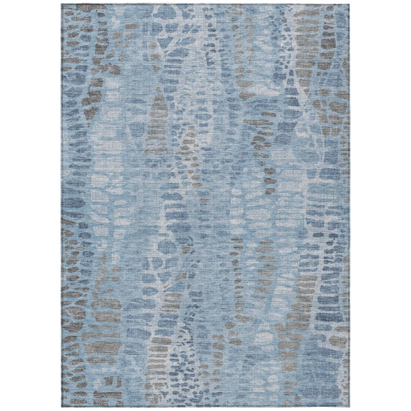 HomeRoots 10' X 14' Denim Blue Abstract Washable Area Rug – Stylish, Durable & Stain-Resistant for Indoors/Outdoors 689834