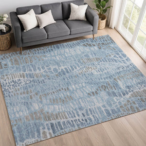 HomeRoots 10' X 14' Denim Blue Abstract Washable Area Rug – Stylish, Durable & Stain-Resistant for Indoors/Outdoors 689834