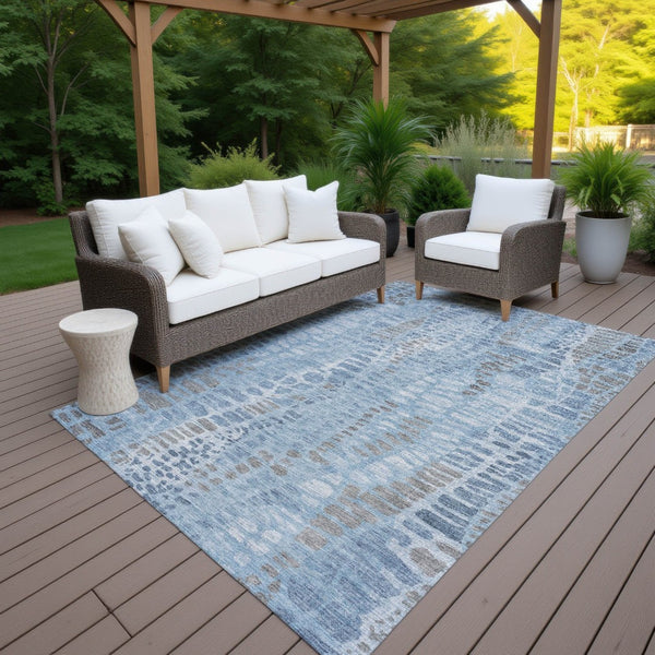 HomeRoots 10' X 14' Denim Blue Abstract Washable Area Rug – Stylish, Durable & Stain-Resistant for Indoors/Outdoors 689834