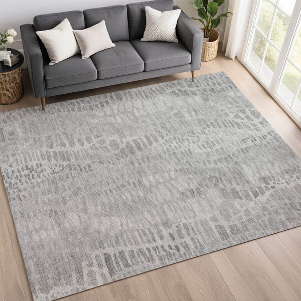 HomeRoots 5' X 8' Gray and Silver Abstract Area Rug - Stylish, Washable, Durable for Indoor & Outdoor Spaces 689836