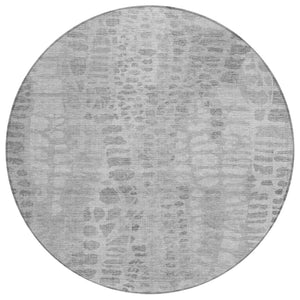 HomeRoots 8' Gray and Silver Round Abstract Area Rug - Stylish, Washable, Durable for Indoor & Outdoor Use 689837