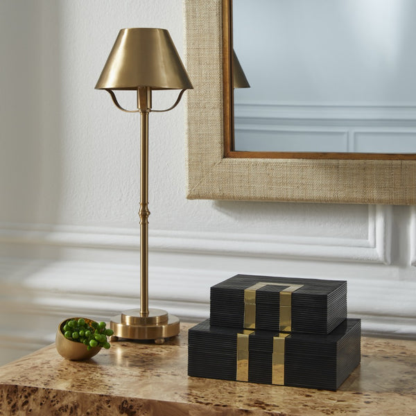Chelsea House Hayes Antique Brass Table Lamp With Column Base And Matching Shade — 24" Tall, Timeless Ambient Light 68984