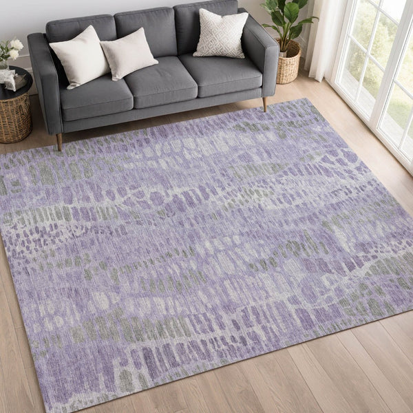 HomeRoots 5' Modern Purple & Gray Abstract Area Rug - Washable, Durable for Indoor/Outdoor Use, Family-Friendly 689842