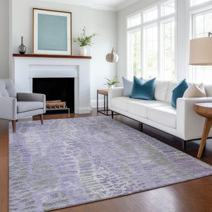 HomeRoots 5' Modern Purple & Gray Abstract Area Rug - Washable, Durable for Indoor/Outdoor Use, Family-Friendly 689842