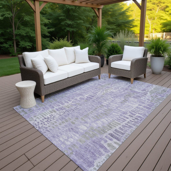 HomeRoots 5' Modern Purple & Gray Abstract Area Rug - Washable, Durable for Indoor/Outdoor Use, Family-Friendly 689842