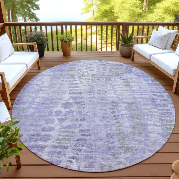HomeRoots 8' Purple and Gray Round Abstract Washable Rug - Modern Design for Indoor/Outdoor Spaces, Durable & Stylish 689843