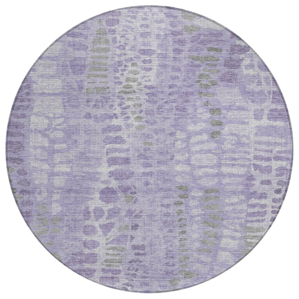 HomeRoots 8' Purple and Gray Round Abstract Washable Rug - Modern Design for Indoor/Outdoor Spaces, Durable & Stylish 689843