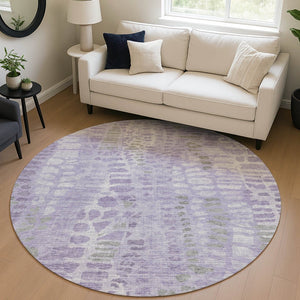 HomeRoots 8' Purple and Gray Round Abstract Washable Rug - Modern Design for Indoor/Outdoor Spaces, Durable & Stylish 689843