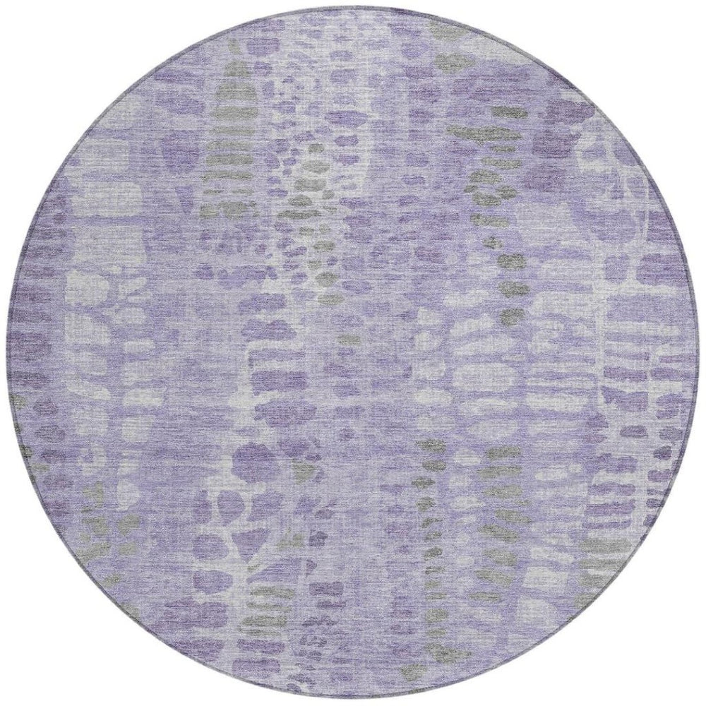 HomeRoots 8' Purple and Gray Round Abstract Washable Rug - Modern Design for Indoor/Outdoor Spaces, Durable & Stylish 689843