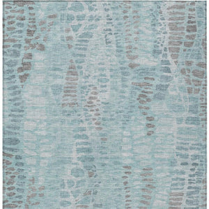 HomeRoots 5' Teal Blue and Gray Abstract Washable Area Rug - Durable Indoor/Outdoor Design for Modern Spaces 689848