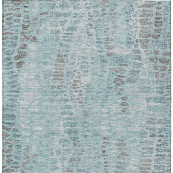 HomeRoots 5' Teal Blue and Gray Abstract Washable Area Rug - Durable Indoor/Outdoor Design for Modern Spaces 689848