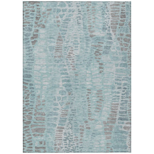 HomeRoots 5' Teal Blue and Gray Abstract Washable Area Rug - Durable Indoor/Outdoor Design for Modern Spaces 689848