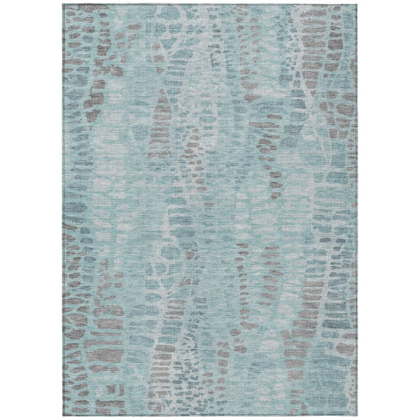 HomeRoots 5' Teal Blue and Gray Abstract Washable Area Rug - Durable Indoor/Outdoor Design for Modern Spaces 689848
