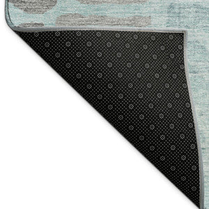 HomeRoots 5' Teal Blue and Gray Abstract Washable Area Rug - Durable Indoor/Outdoor Design for Modern Spaces 689848