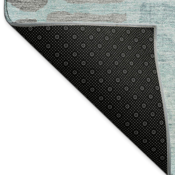 HomeRoots 5' Teal Blue and Gray Abstract Washable Area Rug - Durable Indoor/Outdoor Design for Modern Spaces 689848