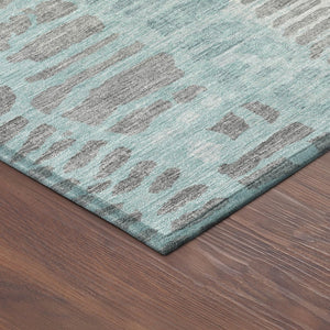 HomeRoots 8' Teal Blue and Gray Round Abstract Area Rug – Modern, Washable, Indoor/Outdoor, Stain-Resistant Design 689849