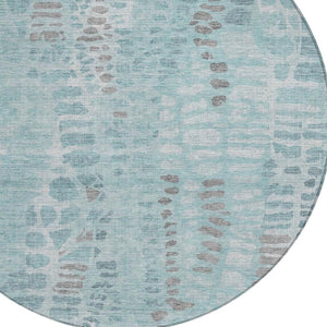 HomeRoots 8' Teal Blue and Gray Round Abstract Area Rug – Modern, Washable, Indoor/Outdoor, Stain-Resistant Design 689849