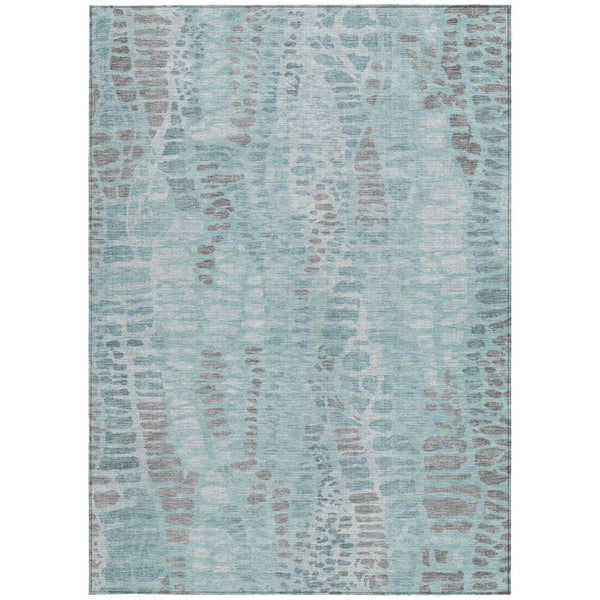 HomeRoots 8' X 10' Teal Blue and Gray Abstract Washable Rug - Durable, Stylish, Perfect for Indoor & Outdoor Use! 689850