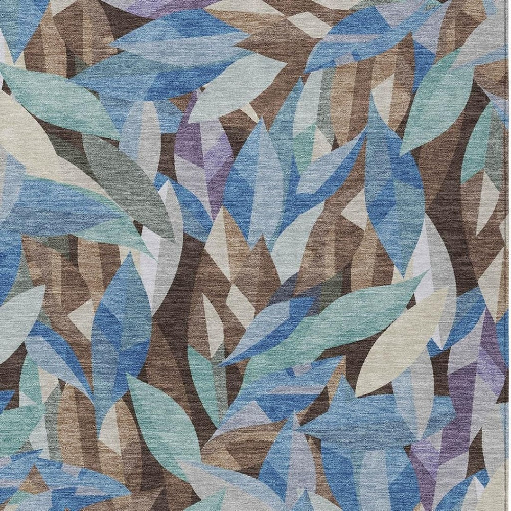 HomeRoots 5' Brown and Blue Floral Area Rug – Washable, Durable Indoor/Outdoor Design for Versatile Home Use 689854